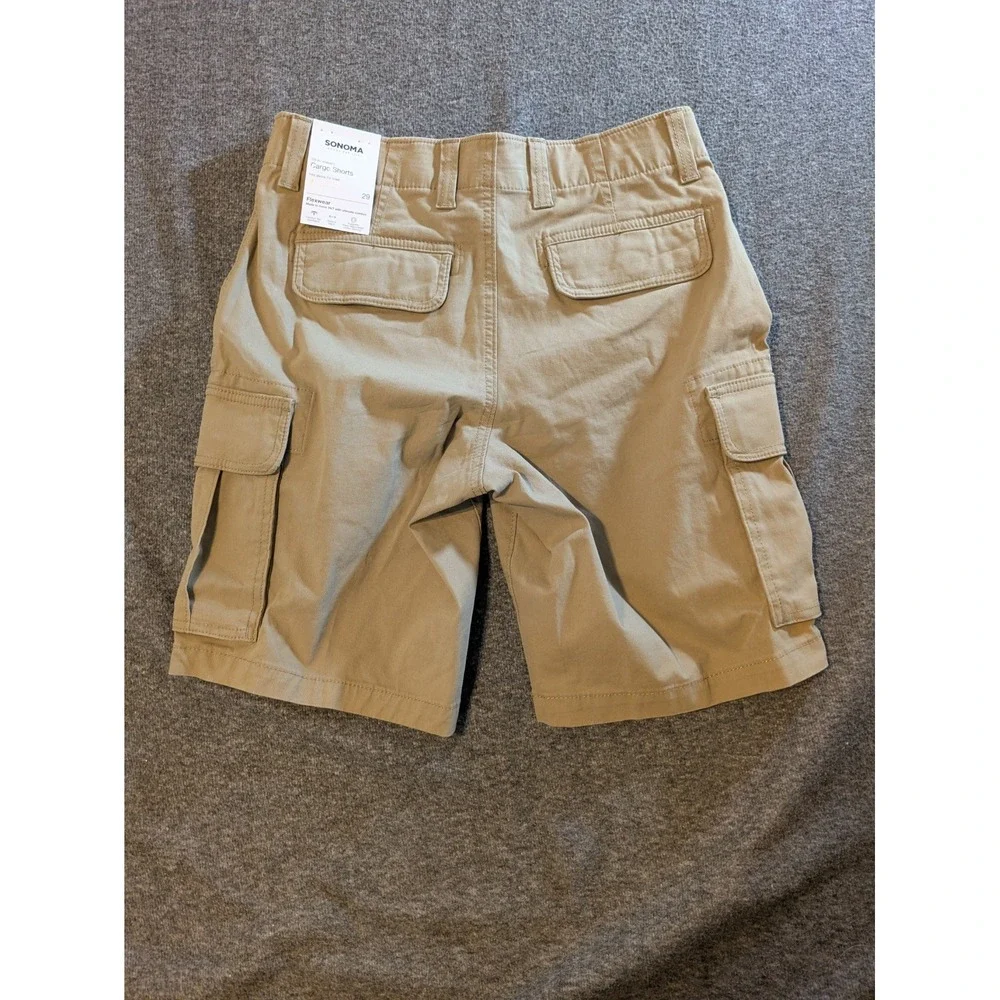 Sonoma Cargo Shorts Mens Tan Khaki  Size 29 Flexwear Flat Front NEW